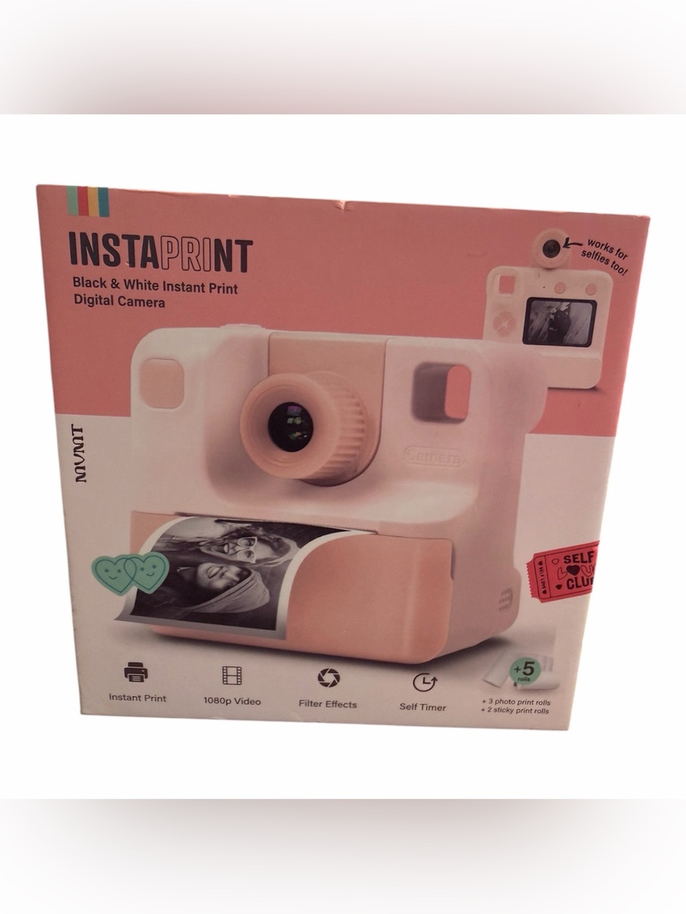 NEW - MVMT INSTAPRINT Black & White Instant Print Digital Camera Pink